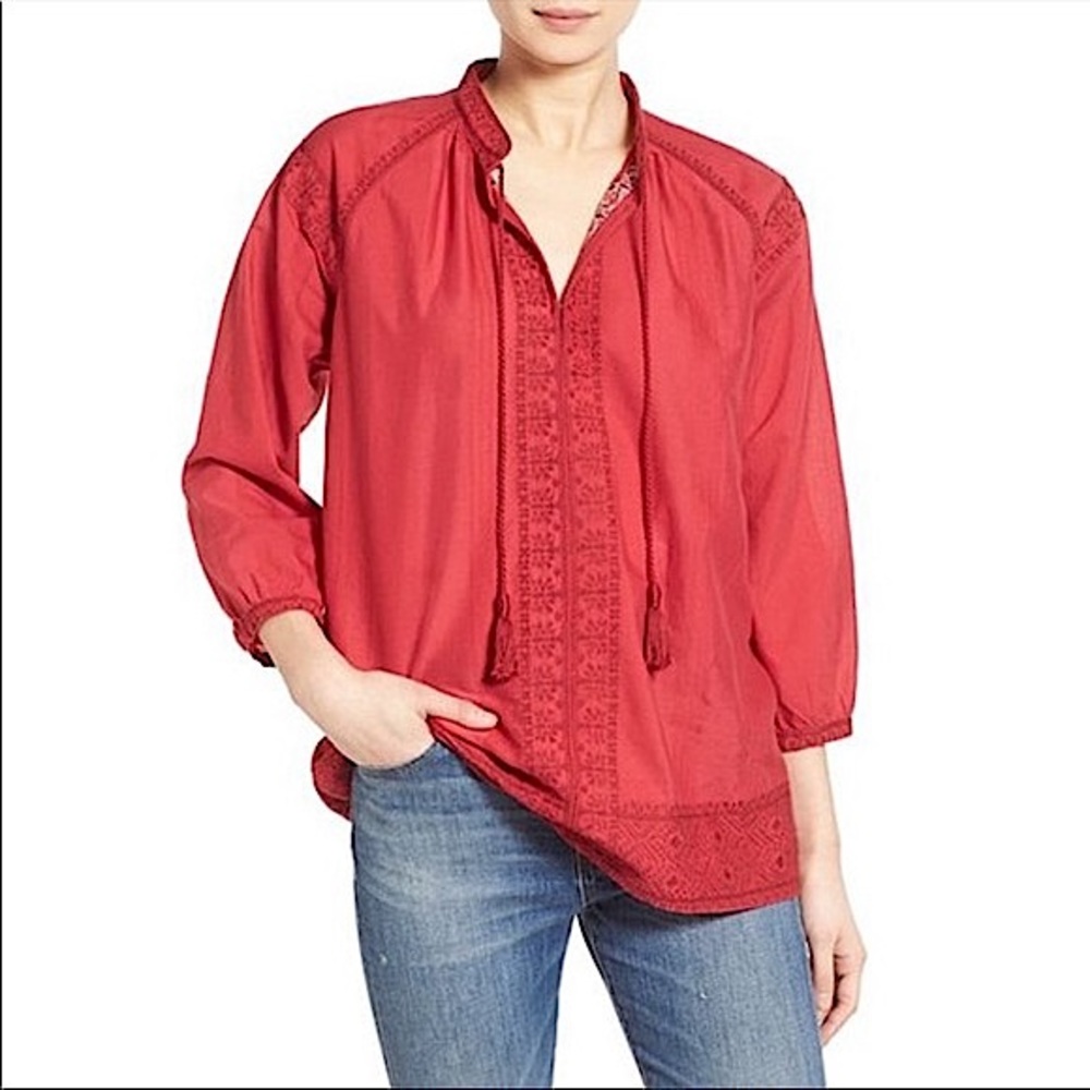 MADEWELL Camelia tassel bohemian embroidered top in red size XXS like new